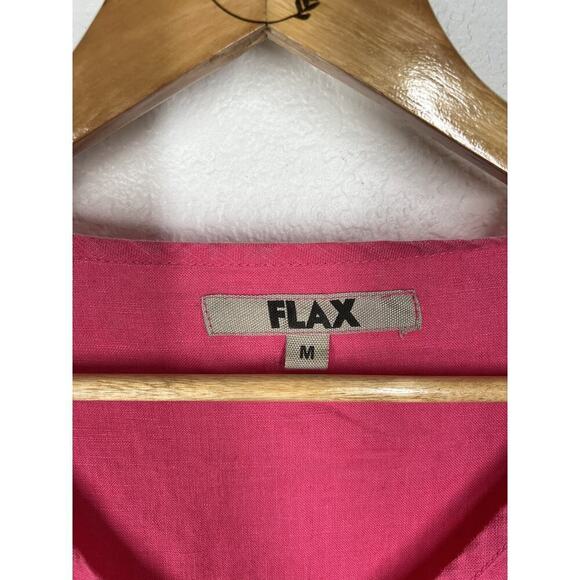 Flax Linen Button Front Tunic Top Medium Bright Pink Oversized Lagenlook - Picture 2 of 5